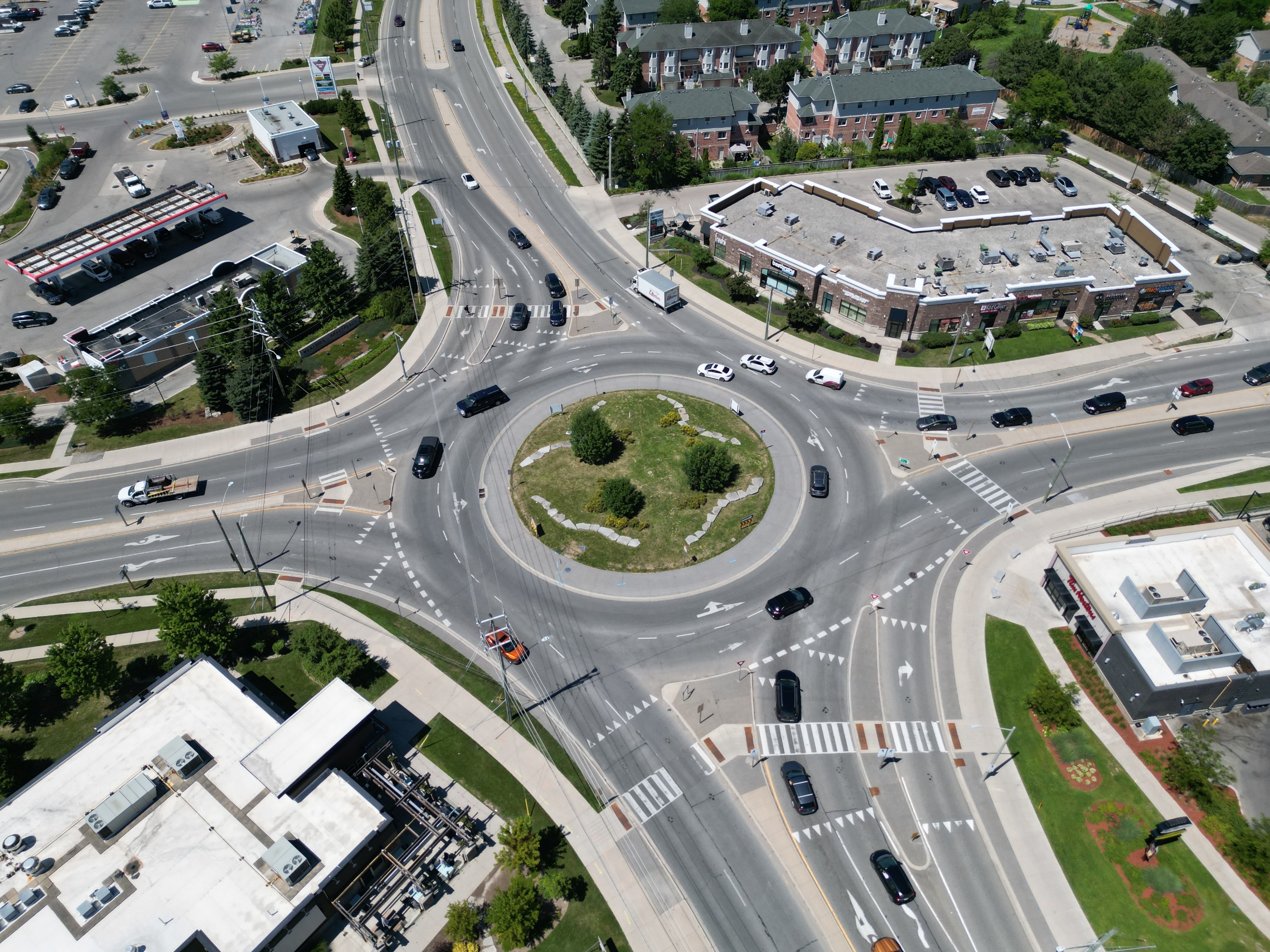 A roundabout at Erb St and Ira Needles.