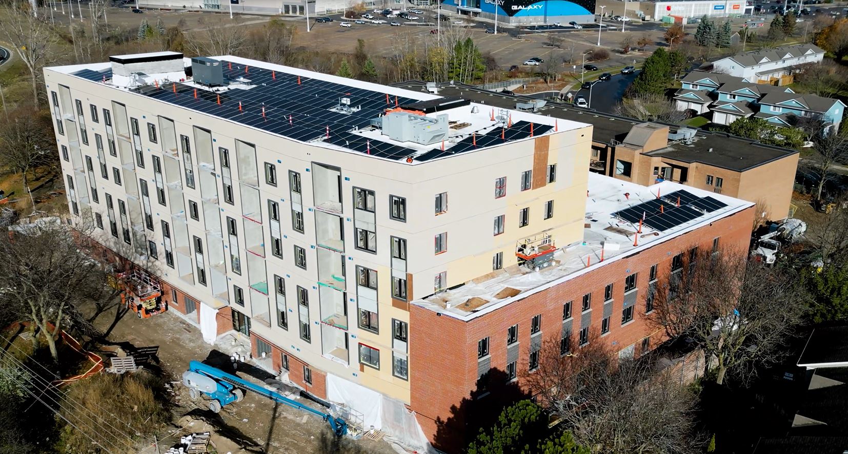 Kingscourt housing complex with solar panels on the roof