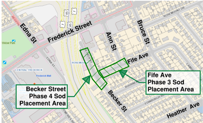 Map of sod placement location on Fife Avenue and Becker Street