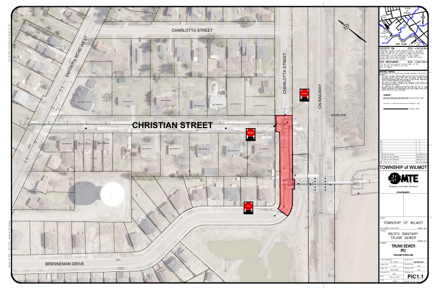 Map showing the closure of Charlotta St. from Christian. St. to the stormwater pond