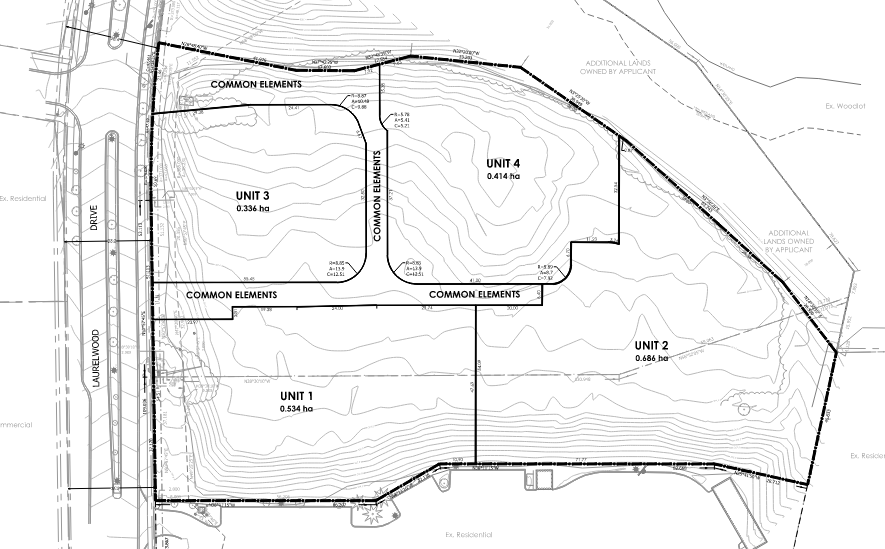 An image showing the Vacant Land Plan of Condominium description submitted by the Applicant. 