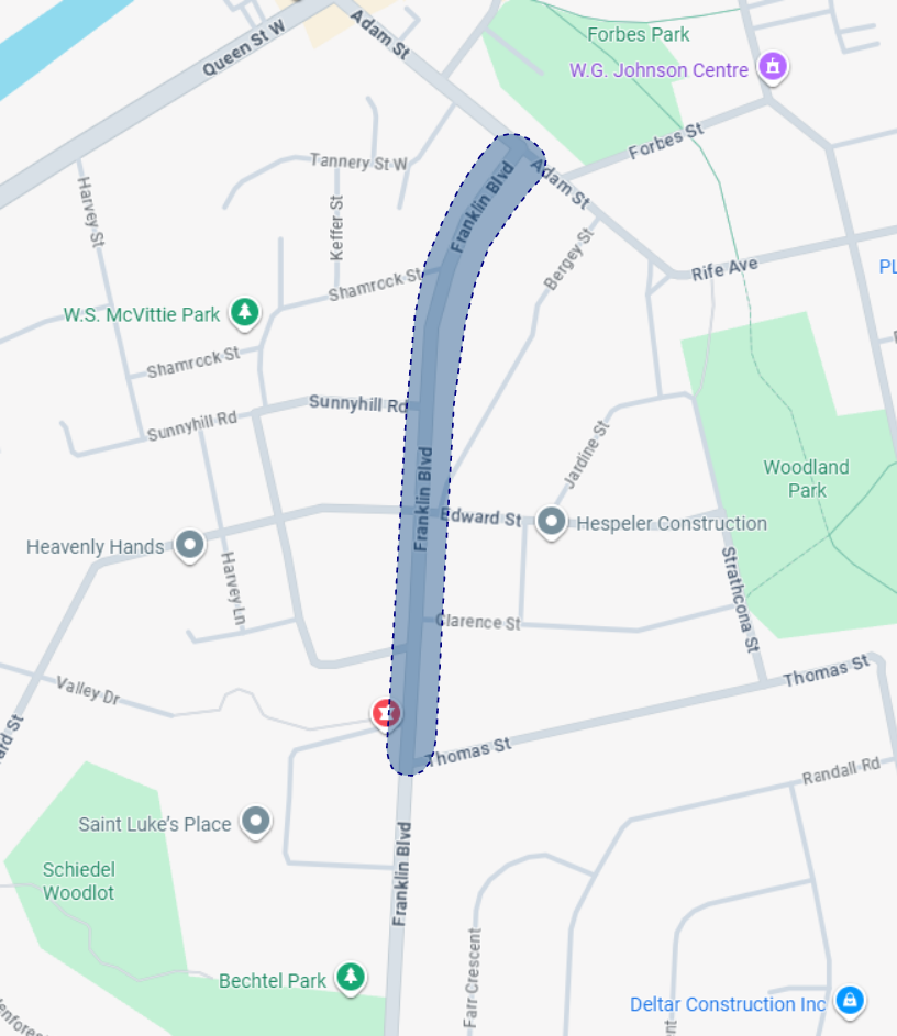 Extent of the proposed construction on Franklin