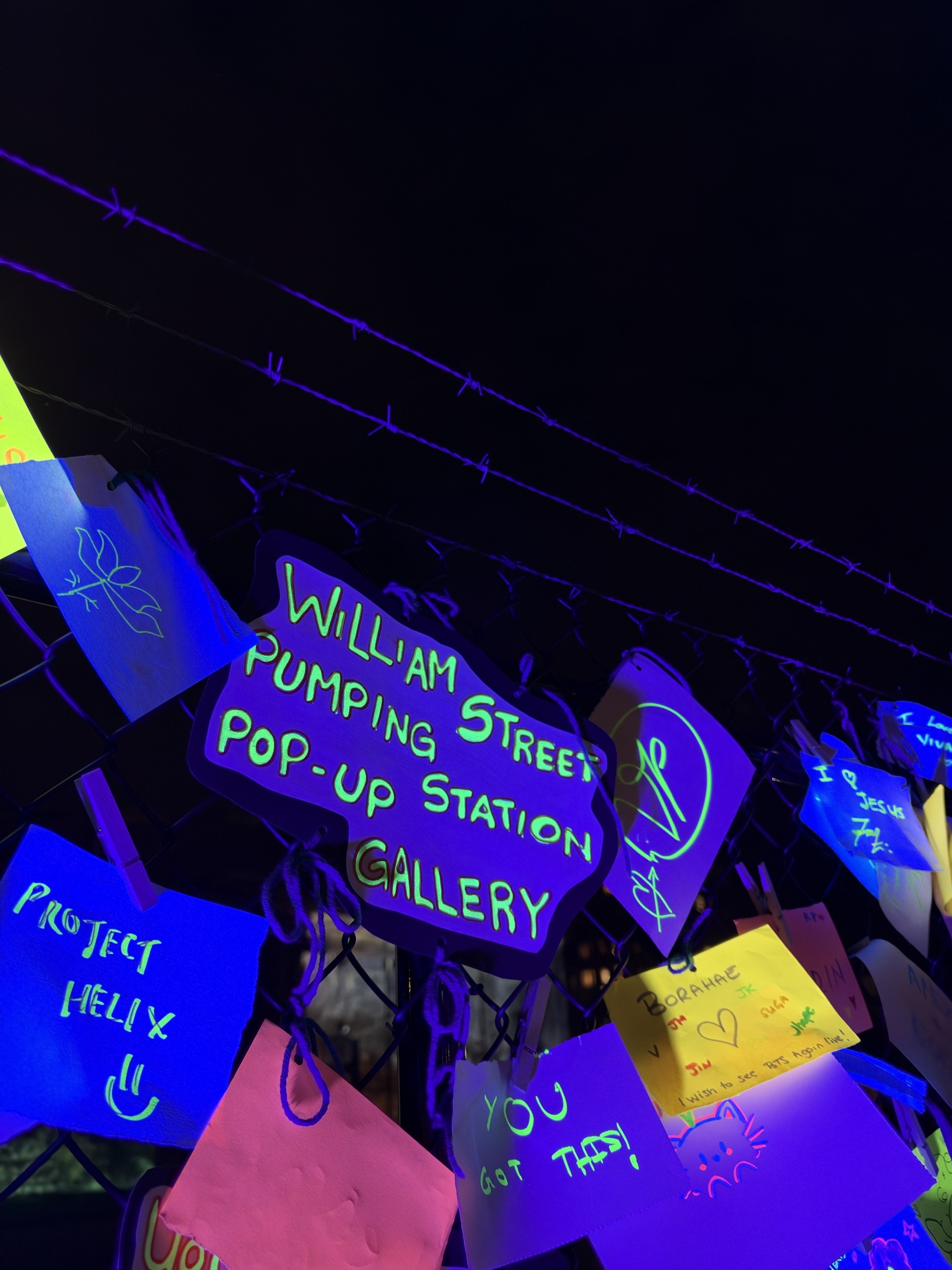 Glow in the dark paper that says William Street Pump Station