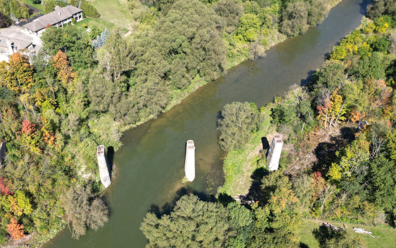 Before: Existing trail gap with no bridge