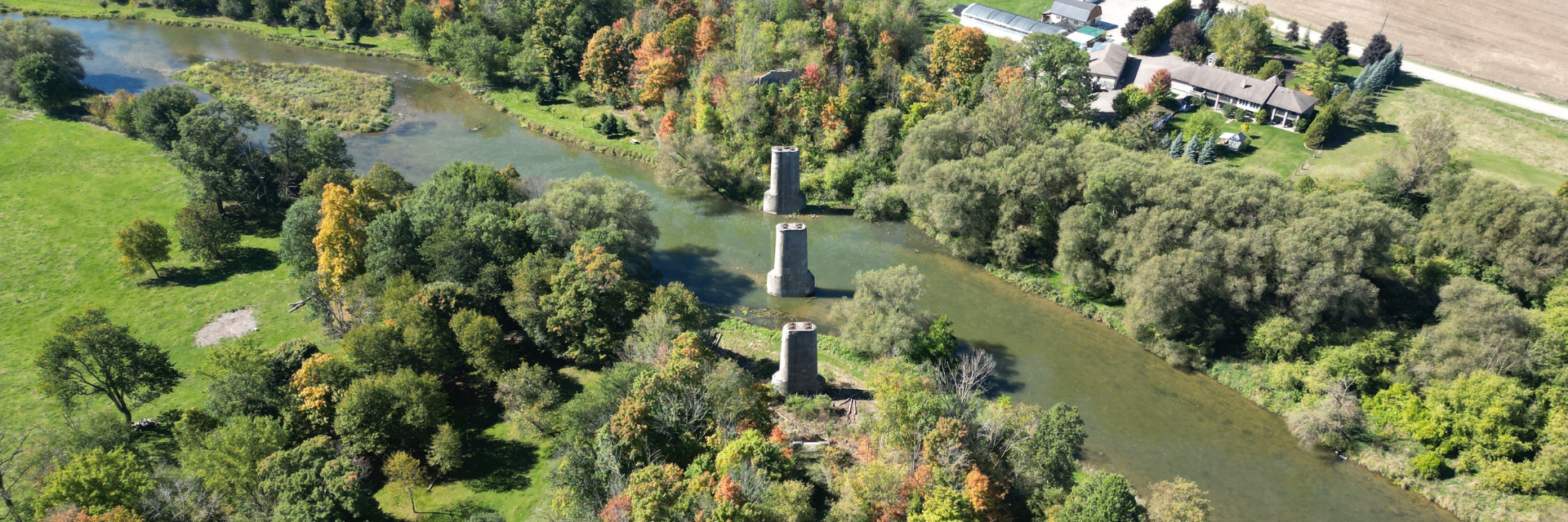 Aerial view of the proposed bridge location over Conestogo River