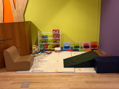 A small area has building blocks for play